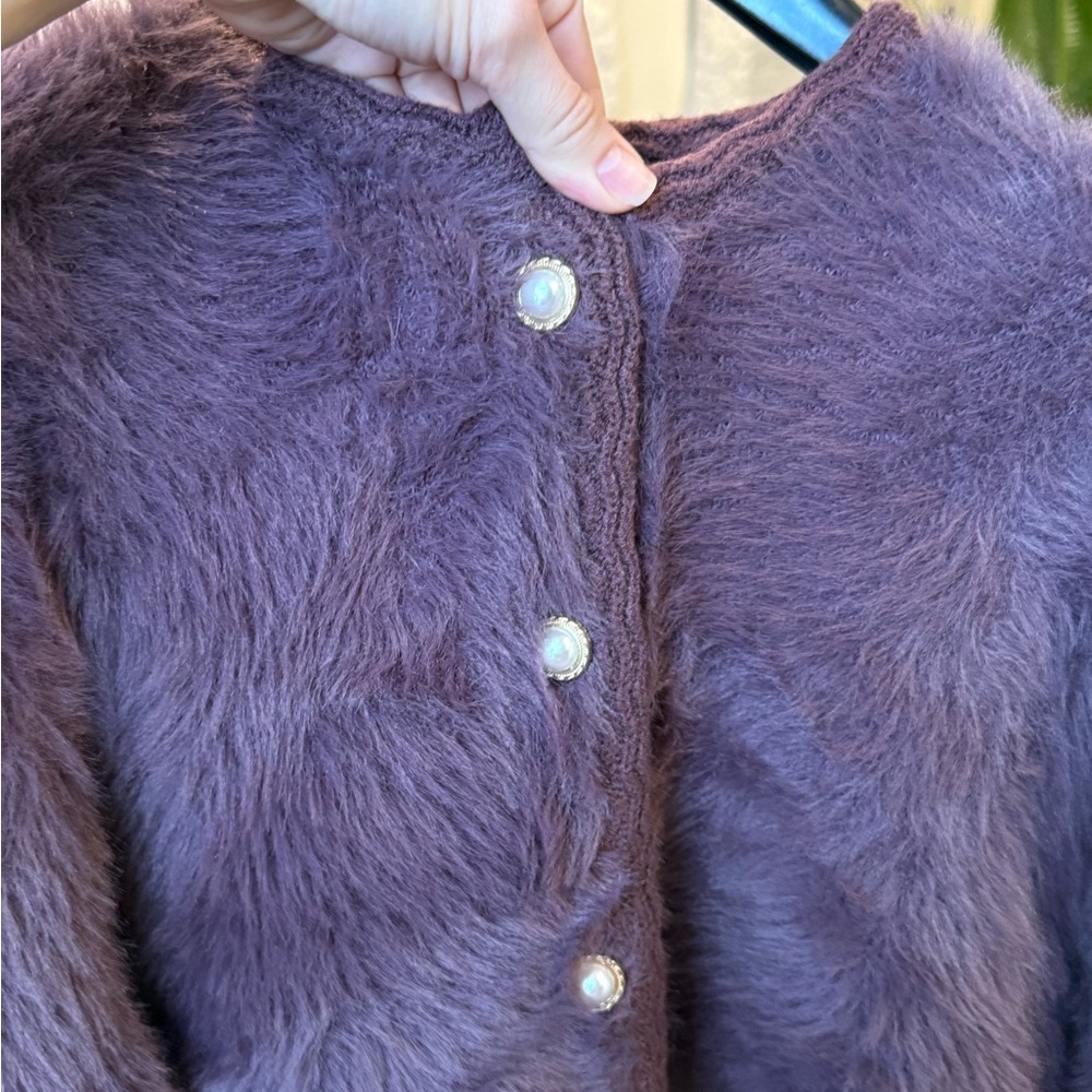 Zara Purple Faux Fur Fuzzy Cardigan M - Picture 6 of 14